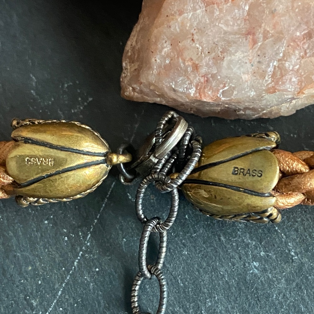Carolyn Pollack Genuine Leather & Brass Necklace-Artisan Southwestern Style. - Picture 2 of 6